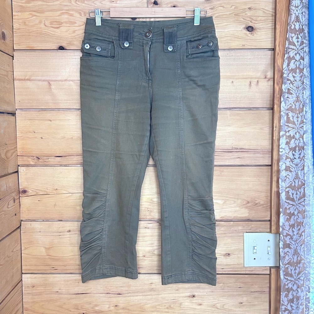 Ruched Cargo Cropped Pants Womens Size 6 Olive Green Utility Gorpcore TNA Y2K